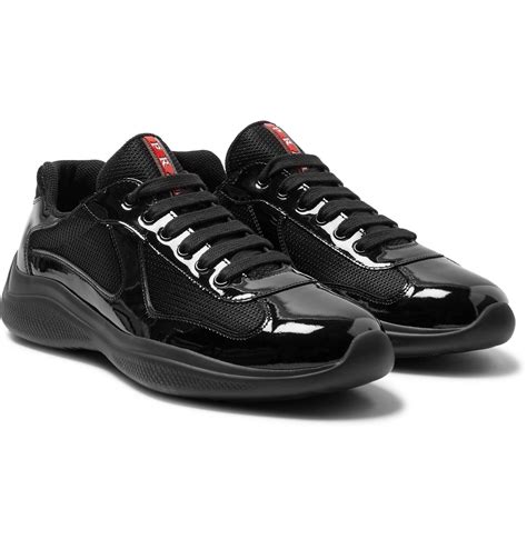 black prada trainers shiny|prada black leather shoes.